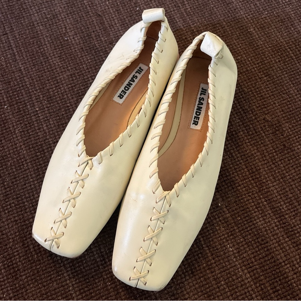Jil Sander Leather Whipstitch Flats, Cream